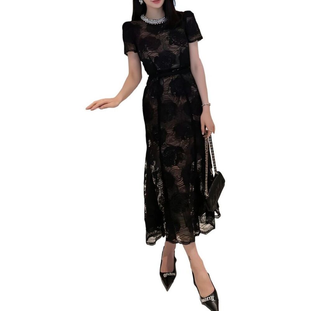 Brc By Burryco Womens  Silk-Blend Midi Dress, Black